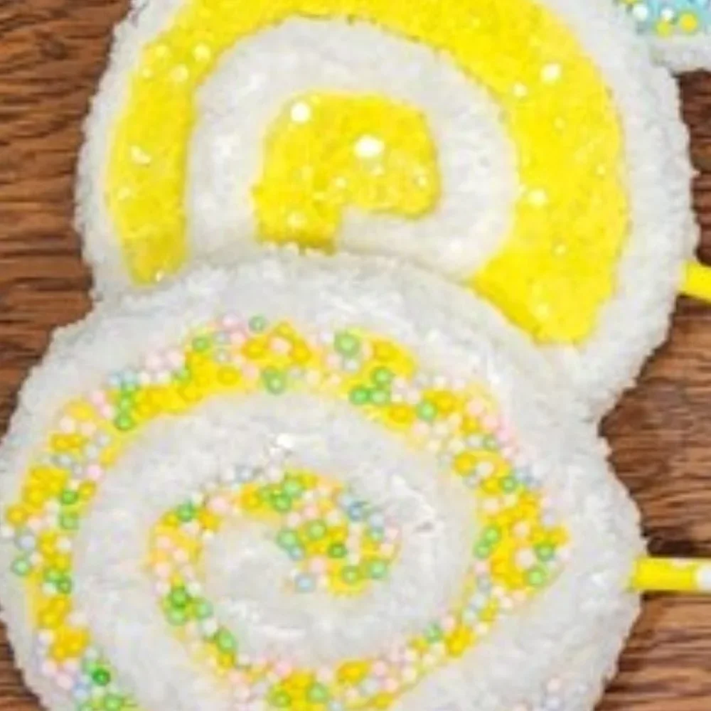 Decorative Yarn Lollipops w/ Glitter/Mini‎ Styrofoam Balls in Pastels - Yellow